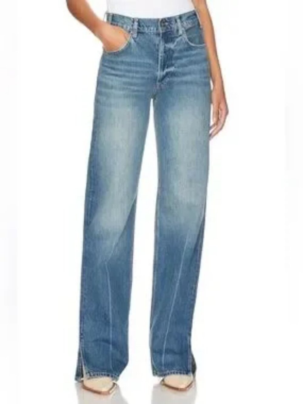 Anine Bing Women's High Rise Straight Leg Jeans in Light Blue Wash